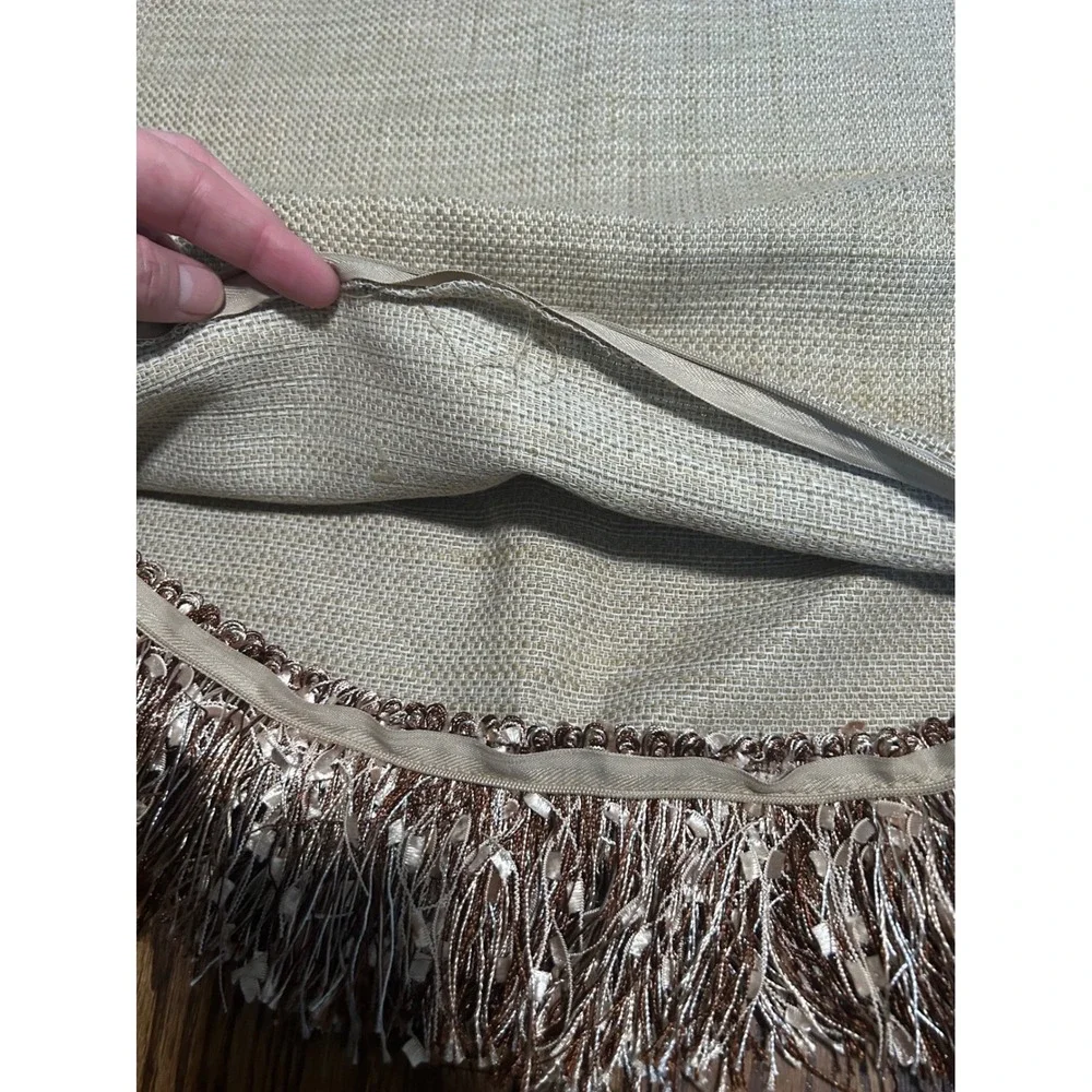Pier 1 Imports Beige Burlap Throw Pillow Covers Set of 2 Fringe trim 18x18